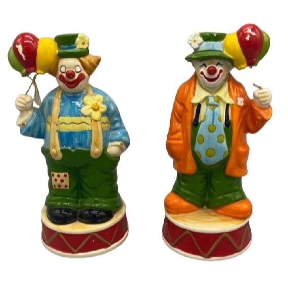 enesco multi color music box figurine set 2 clowns figurine balloons 9x4" READ